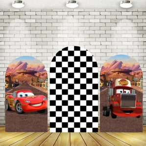 Mocsicka Lightning McQueen Double-printed Arch Cover Backdrop for Birthday Party