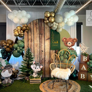 Mocsicka Wooden Baby Shower Birthday Party Double-printed Arch Cover Backdrop