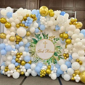 Mocsicka Greenery God Bless Round Backdrop Cover for Baby Shower Party