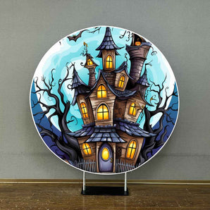 Mocsicka Halloween Bule Full Moon Castle Round Cover Backdrop