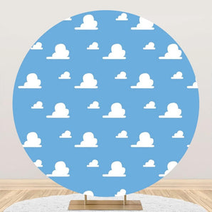 Mocsicka Blue Sky White Clouds Round Backdrop Cover for Kids Birthday Party