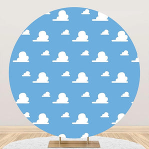 Mocsicka Blue Sky White Clouds Round Backdrop Cover for Kids Birthday Party