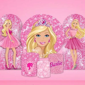 Mocsicka Glitter Pink Barbie Theme Birthday Cotton Fabric 6pcs Party Decoration Covers Kit