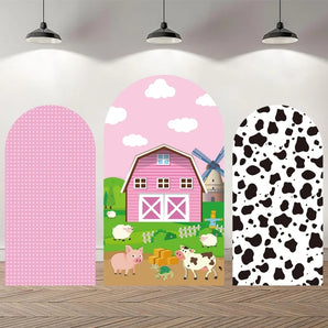Mocsicka Pink Farm Double-printed Chiara Arch Cover Backdrop for Party Decoration