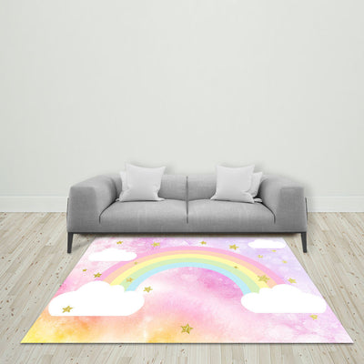Mocsicka Light Purple Starry Sky Rainbow Ployester Floor for Birthday Party Decoration