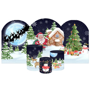 Mocsicka Merry Christmas Santa Claus Cotton Fabric 6pcs Party Decoration Covers Kit