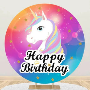 Mocsicka Starry Sky Unicorn Happy Birthday Party Round Cover Backdrop