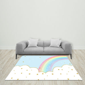 Mocsicka Blue Sky White Clouds Rainbow Ployester Floor for Birthday Party Decoration