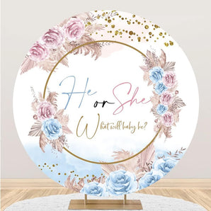 Mocsicka He or She What Will Baby Be Gender Reveal Party  Round Backdrop Cover