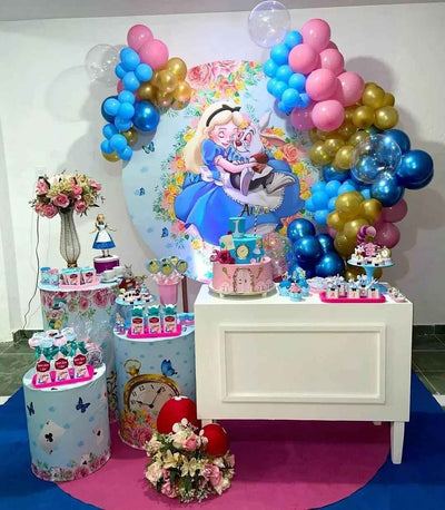 Mocsicka Girl and Rabbit Birthday Round cover and Cylinder Cover Kit for Party Decoration