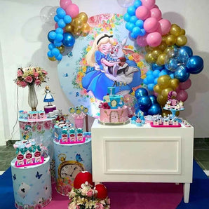 Mocsicka Girl and Rabbit Birthday Round cover and Cylinder Cover Kit for Party Decoration