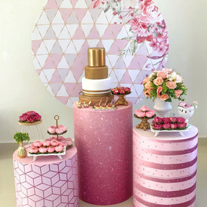 Mocsicka Pink Floral Theme Round cover and Cylinder Cover Kit for Party Decoration
