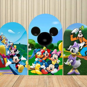 Mocsicka Mickey Mouse and Donald Duck Happy Birthday Double-printed Arch Cover Backdrop