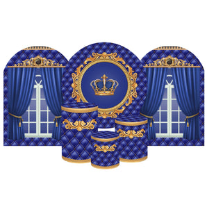 Mocsicka Royalty Party Blue Crown Cotton Fabric 6pcs Party Decoration Covers Kit