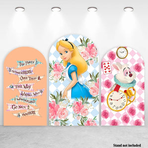 Mocsicka Alice in Wonderland Birthdat Party Double-printed Arch Cover Backdrop
