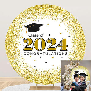 Mocsicka Glitter Golden Class of 2024 Congratulations Round Backdrop Cover for Graduation Party