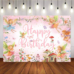 Mocsicka Fairy Happy Birthday Pink Backdrops