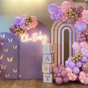 Mocsicka Purple 2pcs Double-printed Butterfly Theme Baby Shower Party Chiara Cover Backdrop