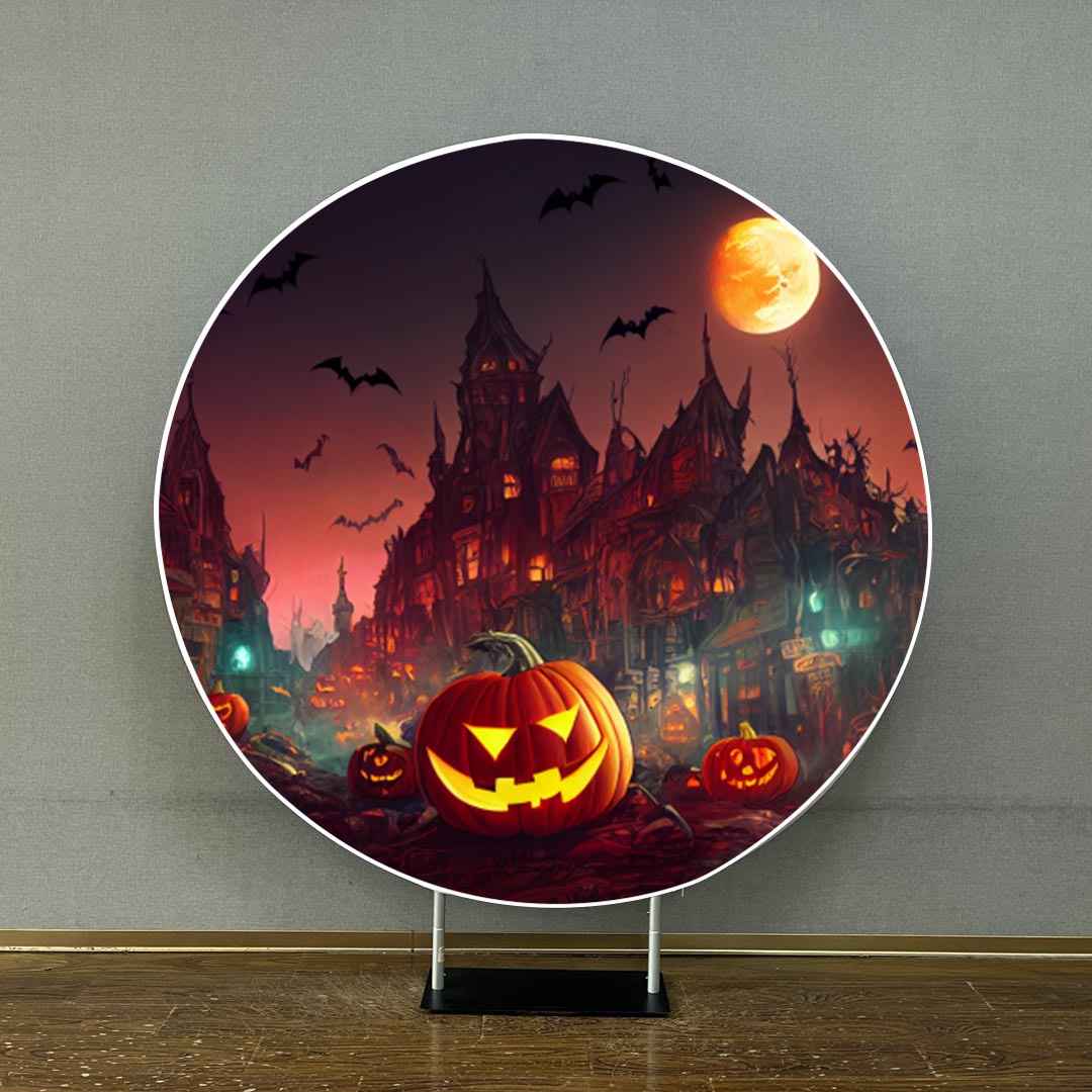 Mocsicka Red Sky and City Evil Pumpkin Halloween Round Cover Backdrop