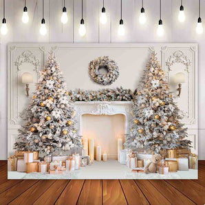 Mocsicka White wall Christmas Tree Christmas background for Party Decoration