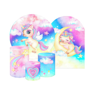 Mocsicka Starlight Unicorn Baby Shower Party Cotton Fabric 5pcs Party Decoration Covers Kit