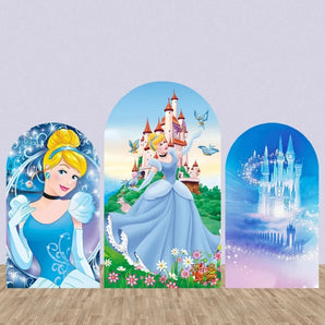 Mocsicka Blue Castle Princess Cinderella Double-printed Arch Cover Backdrop for Party Decoration