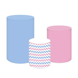 Mocsicka Blue Pink and Stripes Cotton Fabric 3pcs Cylinder Cover
