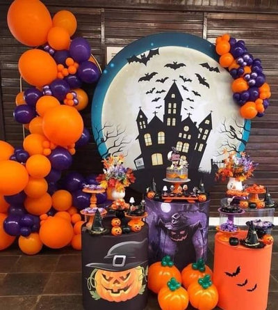 Mocsicka Full Moon Castle Bat Halloween Theme Round cover and Cylinder Cover Kit for Party Decoration