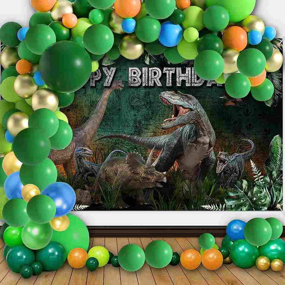 [Only Ship To U.S] Mocsicka Dinosaur Themed Happy Birthday Party Backdrop and Balloon Kit