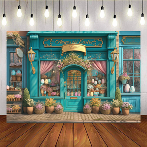 Mocsicka Easter Theme Egg Blue Shop Backdrop F