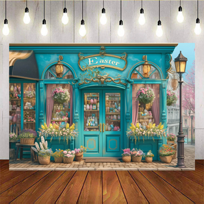 Mocsicka Easter Theme Egg Blue Shop Backdrop G