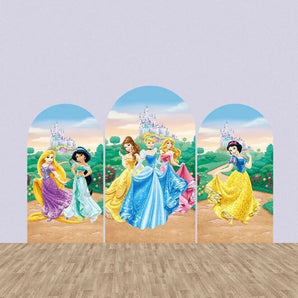 Mocsicka Princess Theme Happy Birthday Double-printed Arch Cover Backdrop