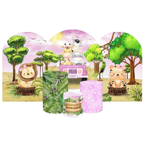 Mocsicka Cute Animals Safari Cotton Fabric 6pcs Party Decoration Covers Kit