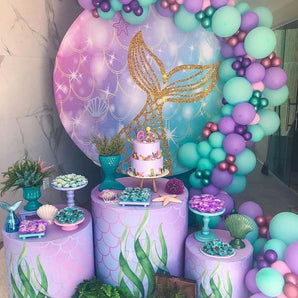 Mocsicka Purple Mermaid Theme Round cover and Cylinder Cover Kit for Party Decoration-Mocsicka Party