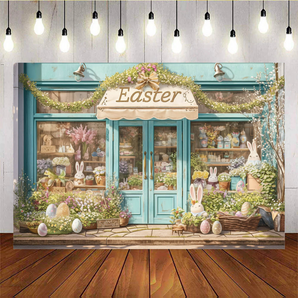 Mocsicka Easter Theme Egg Blue Shop Backdrop J