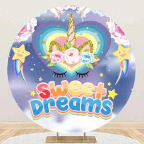 Mocsicka Unicorn Sweet Dreams Round Cover Backdrop for Party Decoration