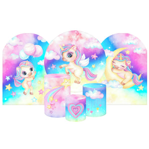 Mocsicka Cute Starlight Unicorn Cotton Fabric 6pcs Baby Shower Party Decoration Covers Kit