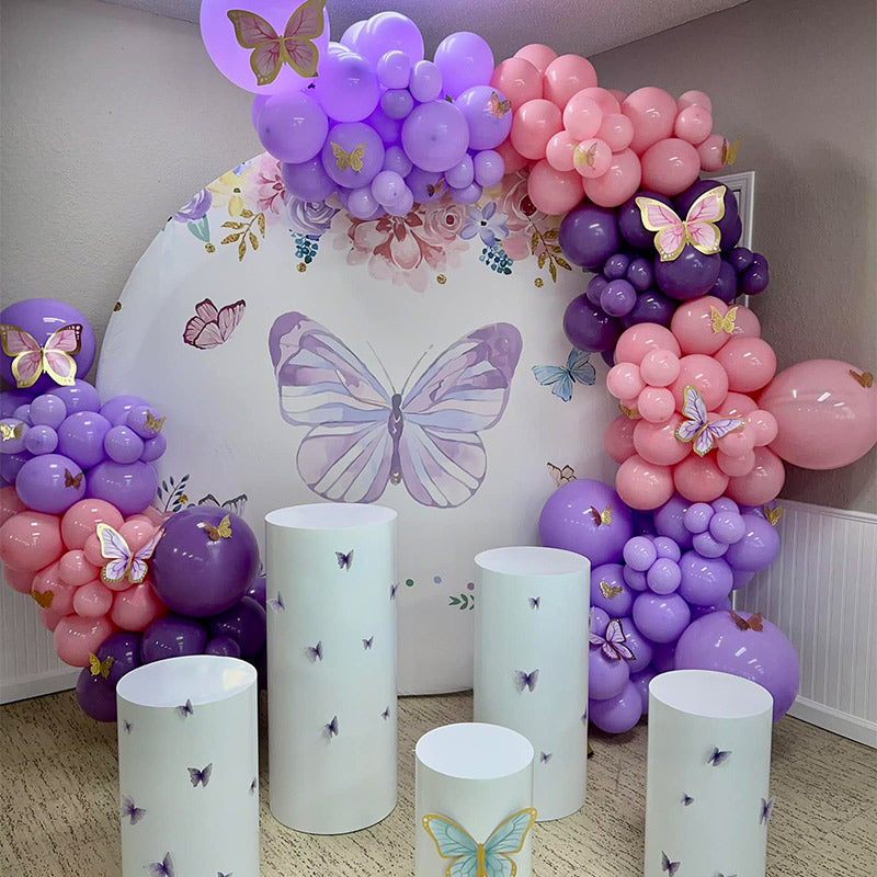 Mocsicka Purple Butterfly and Flowers Decorations Party Round Cover-Mocsicka Party