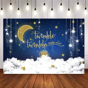 [Only Ship To U.S] Mocsicka Twinkle Little Stars Gold Moon and Starry Sky Baby Shower Party Backdrop-Mocsicka Party