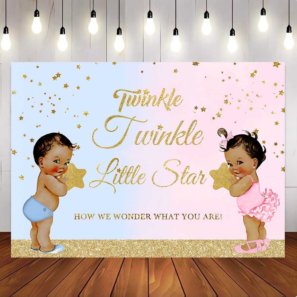 [Only Ship To U.S] Mocsicka Twinkle Twinkle Little Star Gender Reveal Party Backdrop-Mocsicka Party
