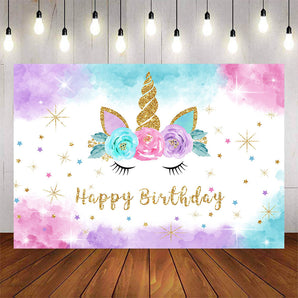 Mocsicka Unicorn Theme and Flowers Happy Birthday Backgrounds-Mocsicka Party