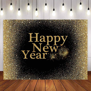 Mocsicka Black and Glitter Golden Happy New Year Party Backdrop