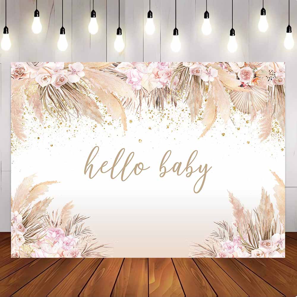 [Only Ship To U.S] Mocsicka Boho Pink Flowers and Gold Dots Baby Shower Backdrop-Mocsicka Party