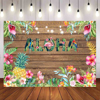 [Only Ship To U.S] Mocsicka Wooden Board Pineapple Flamingo Aloha Theme Backdrop for Party Decoration-Mocsicka Party