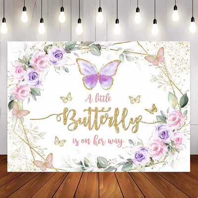 [Only Ship To U.S] Mocsicka A Litter Butterfly is on her Way Baby Shower Party Backdrop-Mocsicka Party