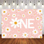 [Only Ship To U.S] Mocsicka Pink Retro Daisy Happy First Birthday Party Backdrop-Mocsicka Party