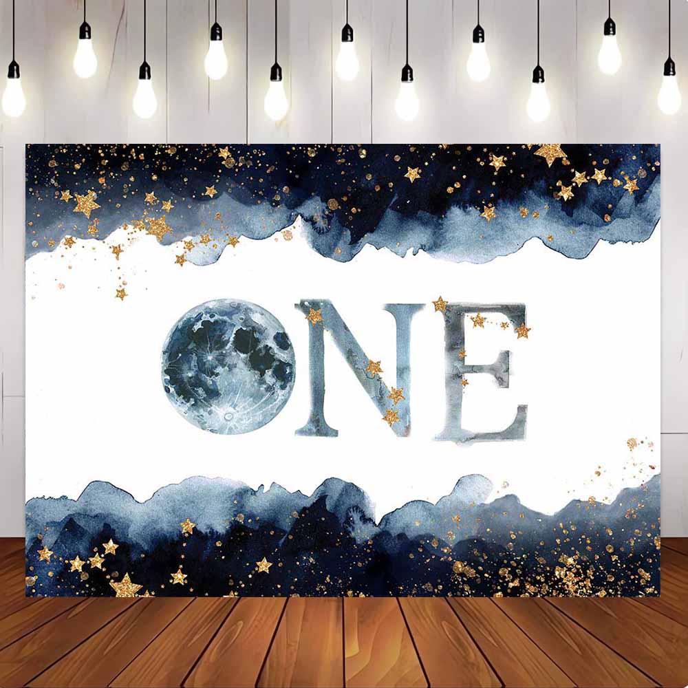 [Only Ship To U.S] Mocsicka Ink Sky and Stars Happy First Birthday Party Backdrop-Mocsicka Party