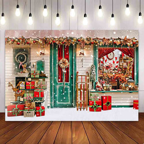 Mocsicka Christmas Shop Photography Backdrop for Christmas Party