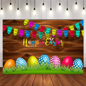 Mocsicka Happy Easter Party Wood Wall And Eggs Family Photo Backdrop