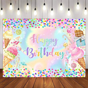 Mocsicka Sweet Ice Cream Chocolate Dessert Theme Happy Birthday Party Backdrop